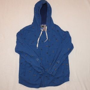 Men’s denim button up with hood